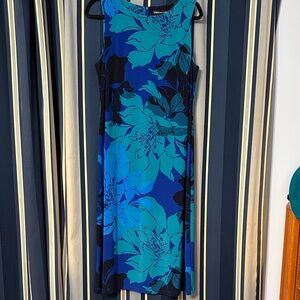American Living size 16 sleeveless dress, tropical blue/green pattern